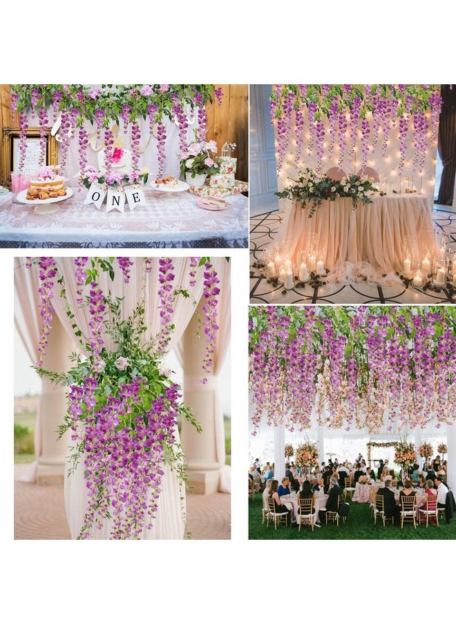 DearHouse Silk Wisteria Vine Ratta Hanging Artificial Flowers Garden - 12 Pack, 3.6 Feet, Purple