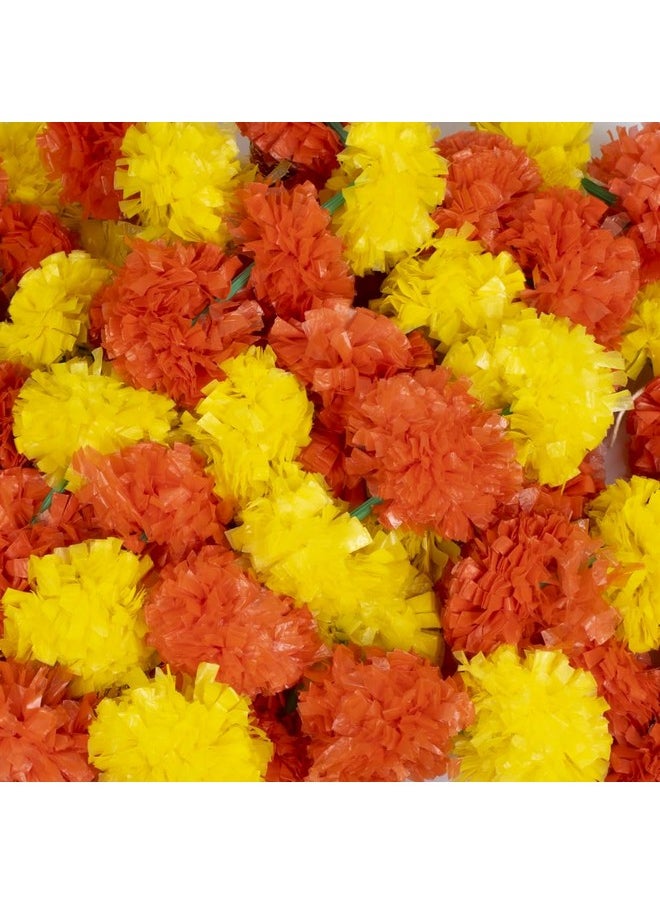 Kaameri Bazaar Marigold Artificial Fluffy Garland with Bell Used for Festival | Home Decoration Colour Light & Dark Orange | Pack of 10
