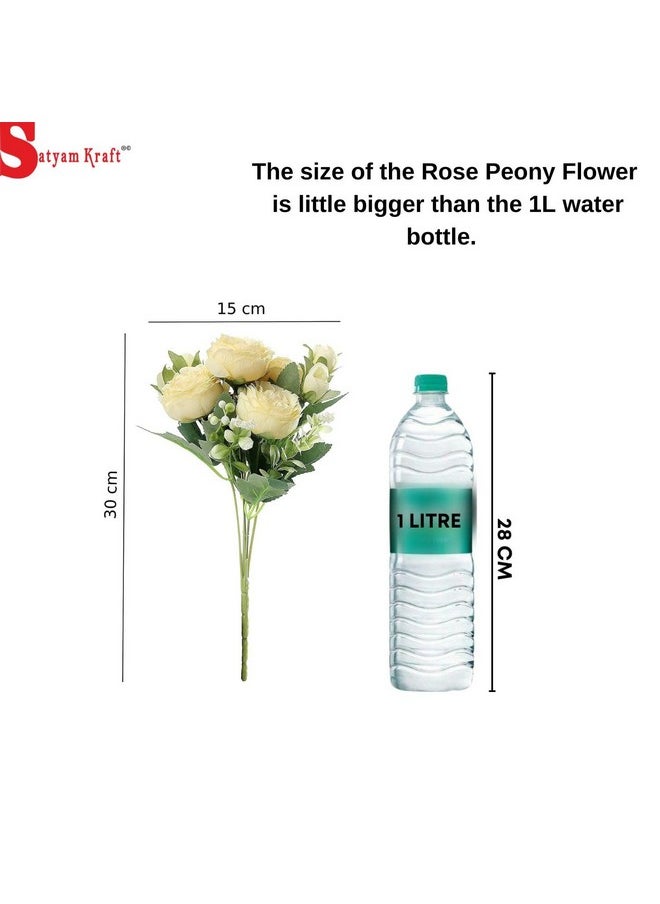 SATYAM KRAFT 1 Pcs Artificial Rose Peony Flower Fake Flowers Bunch for Decorative Items for Home, Room, Living Room Table Decoration, Christmas(Light Pink)(Without Vase Pot)
