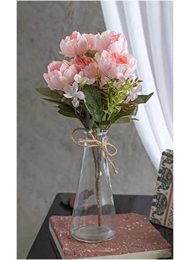 SATYAM KRAFT 1 Pcs Artificial Rose Peony Flower Fake Flowers Bunch for Decorative Items for Home, Room, Living Room Table Decoration, Christmas(Light Pink)(Without Vase Pot)
