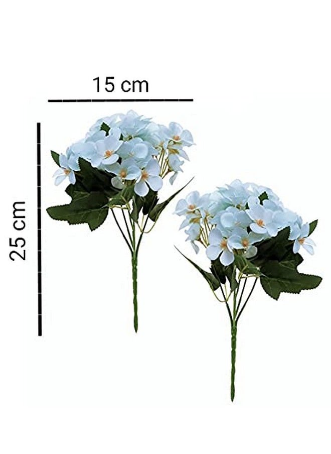 SATYAM KRAFT 2 Pcs Artificial Hydrangea Fake Flowers Sticks Bunch Decorative Items for Home, Room, Living Room Table, Diwali Decoration(Without Vase Pot) (Light Blue, Pack of 2)