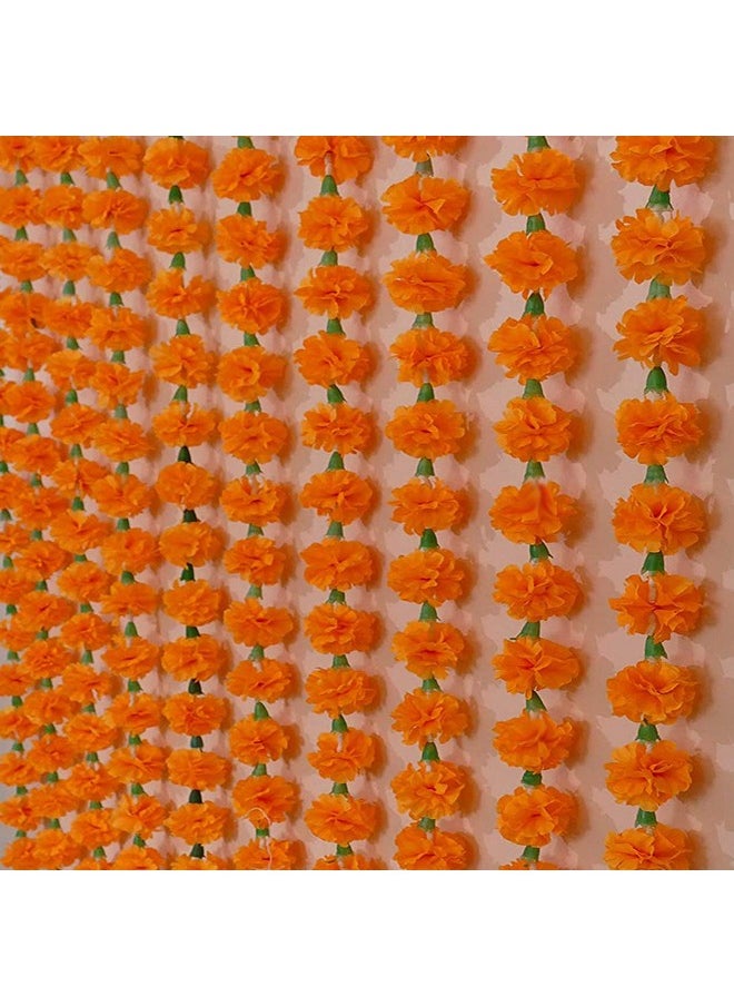 S2S Ganpati Decoration Fabric Artificial Flowers Wall Decoration (Orange) - 10 Pieces