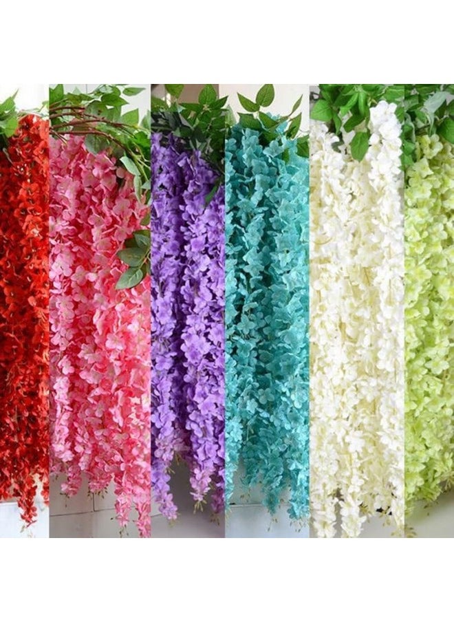 SATYAM KRAFT 6 Pcs (43.2 inch) Artificial Wisteria Vine Ratta Fake Wisteria Hanging Garland Silk Long Hanging Bush Flowers String for Home Decor,Christmas, Wedding, Marriage Decoration (Multicolor)