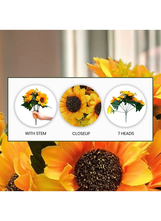 Art Street Sunflower Artificial Flowers Bunches with Long Stem Set of 2, Plastic Flower Sticks for Indoor Home, Bedroom, Living Room