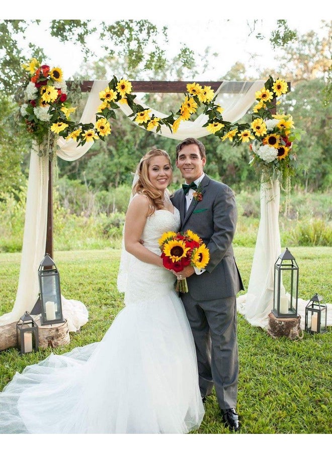 DearHouse 2 Pack Artificial Sunflower Garland Silk Sunflower Vine Artificial Flowers with Green Leaves Wedding Table Décor,7.2Feet