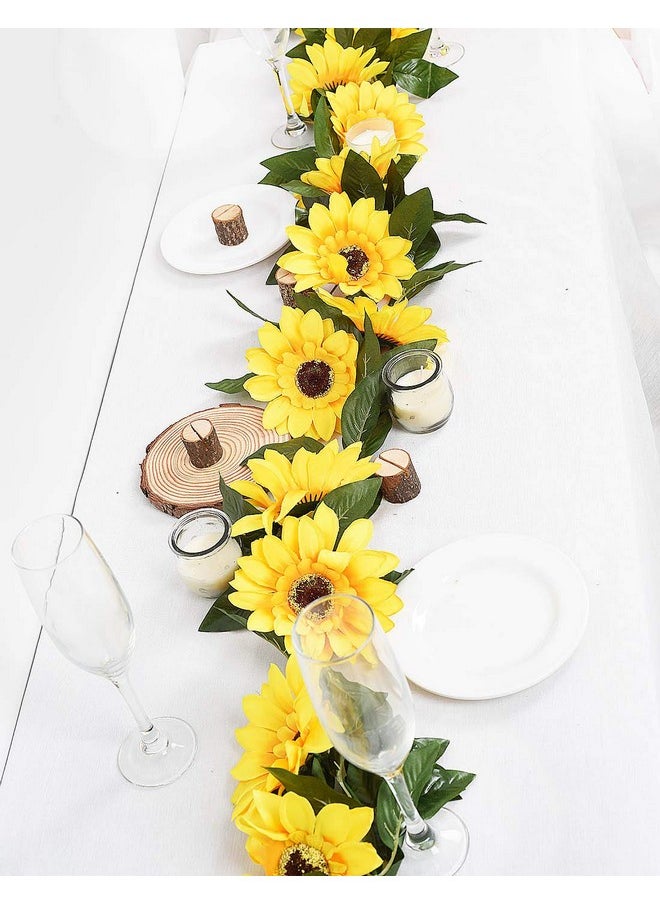 DearHouse 2 Pack Artificial Sunflower Garland Silk Sunflower Vine Artificial Flowers with Green Leaves Wedding Table Décor,7.2Feet