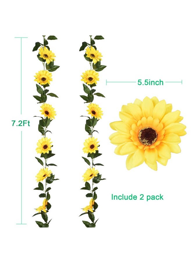 DearHouse 2 Pack Artificial Sunflower Garland Silk Sunflower Vine Artificial Flowers with Green Leaves Wedding Table Décor,7.2Feet