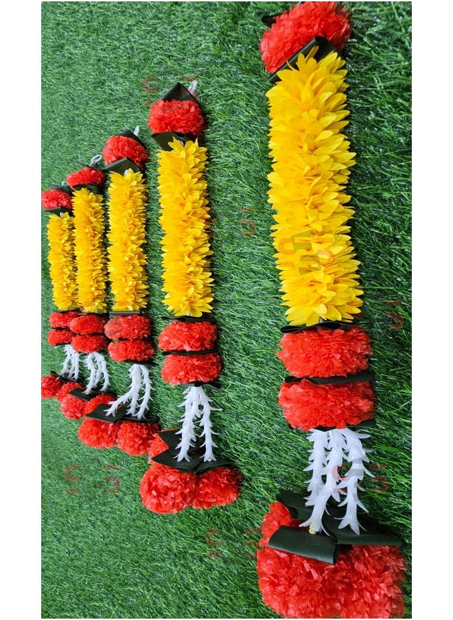 S2S Artificial Gajra Jasmine Marigold Flower Strings Wedding Decorations,Event Decor. Perfect for Diwali,Ganpati & Pooja/Temple/Mandir Decoration (Pack of 5) (Height - 24 Inch)