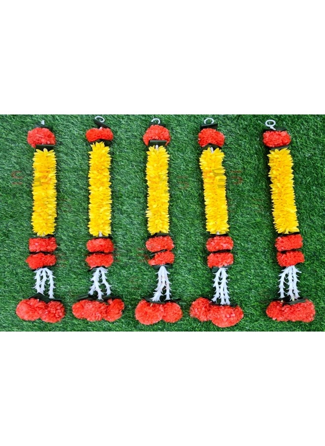 S2S Artificial Gajra Jasmine Marigold Flower Strings Wedding Decorations,Event Decor. Perfect for Diwali,Ganpati & Pooja/Temple/Mandir Decoration (Pack of 5) (Height - 24 Inch)