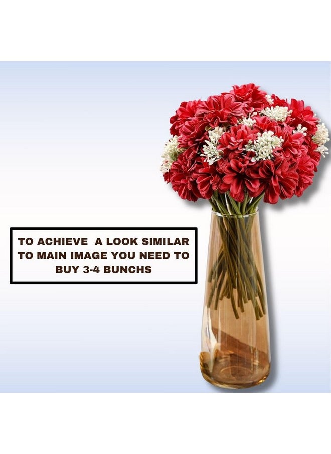 SATYAM KRAFT 1 Bunch Artificial Dahlia Fake Flowers for Christmas,Home,Tulips Artificial Flower,Office, Bedroom, Balcony Decoration Items,Valentine(Without Vase Pot)(Fabric)(Red)