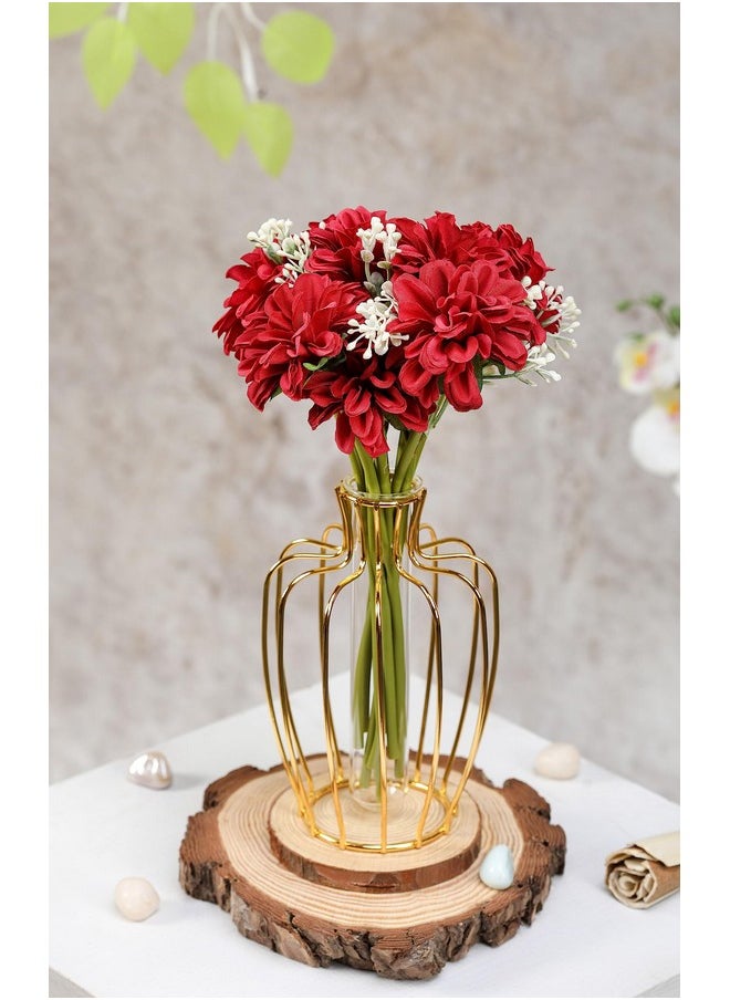 SATYAM KRAFT 1 Bunch Artificial Dahlia Fake Flowers for Christmas,Home,Tulips Artificial Flower,Office, Bedroom, Balcony Decoration Items,Valentine(Without Vase Pot)(Fabric)(Red)
