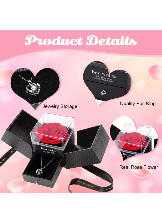 HASTHIP Women's Metal Rose Flower Gift Valentine'S Day Gift Preserved Rose Flower Necklace Eternal Rose Necklace Creative 'I Love U' Projection Necklace Gift Set Birthday Gift