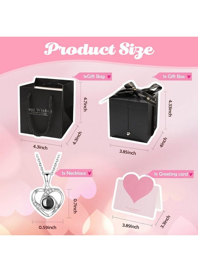 HASTHIP Women's Metal Rose Flower Gift Valentine'S Day Gift Preserved Rose Flower Necklace Eternal Rose Necklace Creative 'I Love U' Projection Necklace Gift Set Birthday Gift