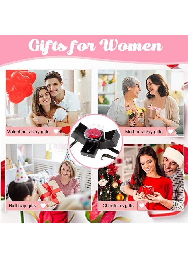 HASTHIP Women's Metal Rose Flower Gift Valentine'S Day Gift Preserved Rose Flower Necklace Eternal Rose Necklace Creative 'I Love U' Projection Necklace Gift Set Birthday Gift