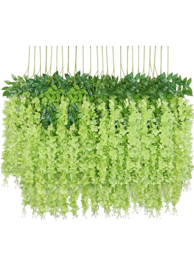 SWADESI STUFF 6 Pack (43.2 FT) Artificial Wisteria Vine Ratta Fake Wisteria Hanging Garland Silk Long Hanging Bush Flowers String Home Party Wedding Decor (Green)