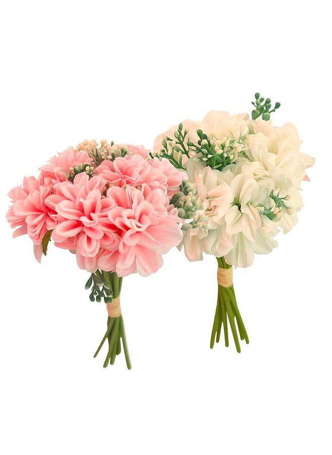 TIED RIBBONS Polyester Pack Of 2 Artificial Hydrangea Dahlia Flowers Bunch For Home Decor Vase Pot Living Room Bedroom Office Table Decoration Items (Pot Not Included) (Multi, 24.1 Cm)