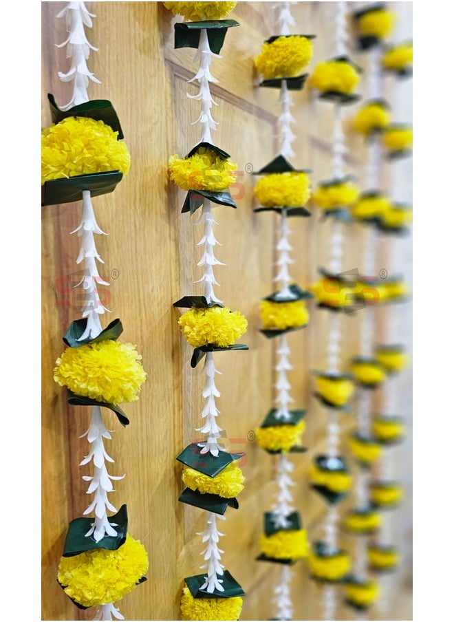 S2S Artificial Rajnigandha Marigold Ladi Strings for Decoration of Home, Balcony, Walls, Hall, Ganpati Backdrop | Pack of 5 | (Yellow Flower) (Height - 60 Inch)