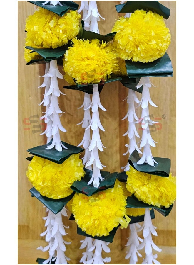 S2S Artificial Rajnigandha Marigold Ladi Strings for Decoration of Home, Balcony, Walls, Hall, Ganpati Backdrop | Pack of 5 | (Yellow Flower) (Height - 60 Inch)