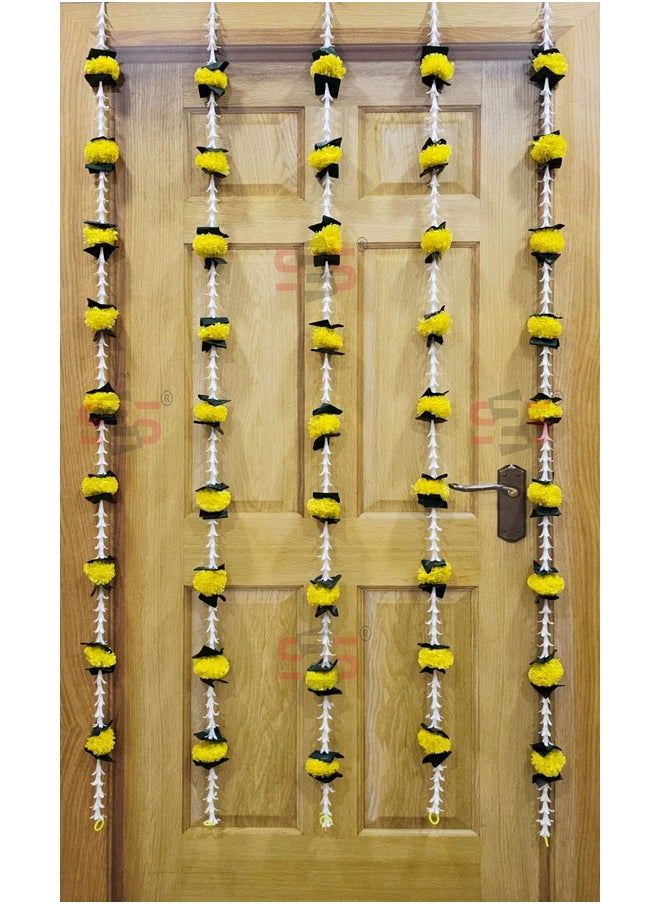S2S Artificial Rajnigandha Marigold Ladi Strings for Decoration of Home, Balcony, Walls, Hall, Ganpati Backdrop | Pack of 5 | (Yellow Flower) (Height - 60 Inch)