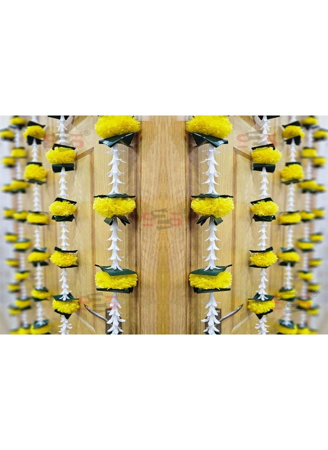 S2S Artificial Rajnigandha Marigold Ladi Strings for Decoration of Home, Balcony, Walls, Hall, Ganpati Backdrop | Pack of 5 | (Yellow Flower) (Height - 60 Inch)