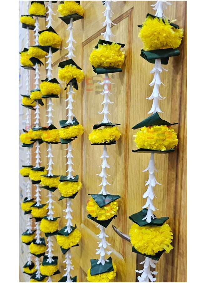 S2S Artificial Rajnigandha Marigold Ladi Strings for Decoration of Home, Balcony, Walls, Hall, Ganpati Backdrop | Pack of 5 | (Yellow Flower) (Height - 60 Inch)