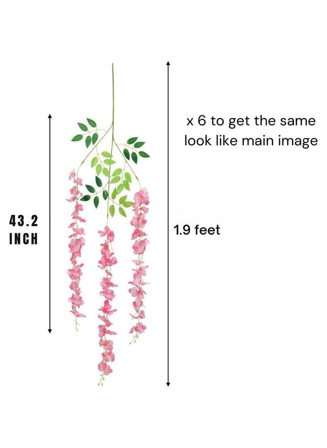 SATYAM KRAFT 6 Pcs (43.2 inch) Artificial Wisteria Vine Ratta Fake Wisteria Hanging Garland Silk Long Hanging Bush Flowers String for Home Decor,Christmas,Wedding, Marriage Decoration (Peach)