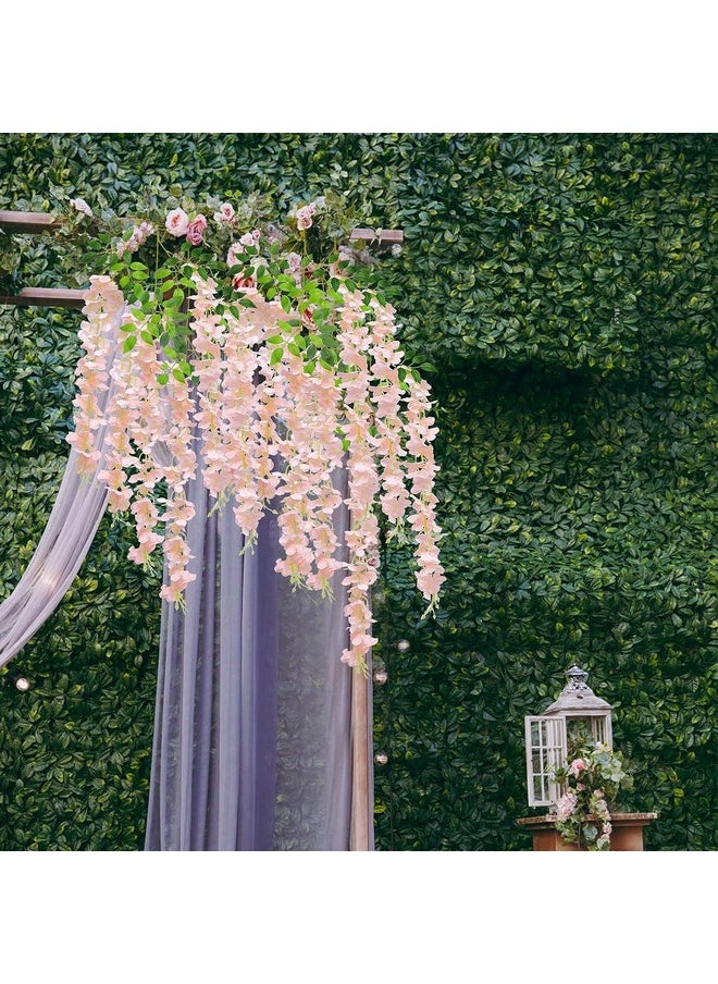 SATYAM KRAFT 6 Pcs (43.2 inch) Artificial Wisteria Vine Ratta Fake Wisteria Hanging Garland Silk Long Hanging Bush Flowers String for Home Decor,Christmas,Wedding, Marriage Decoration (Peach)
