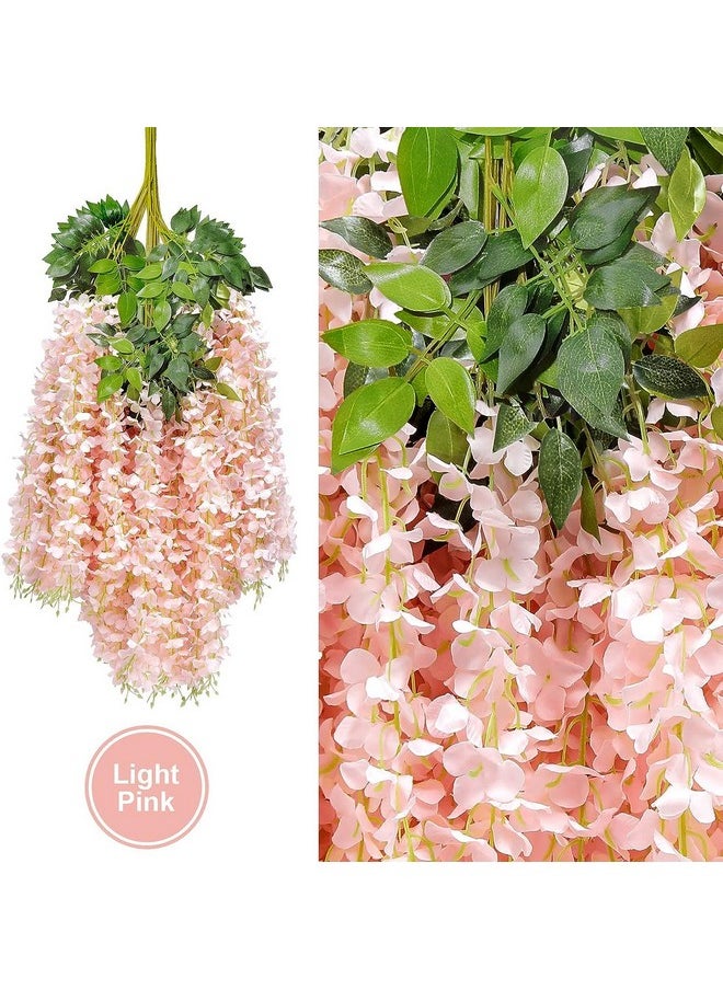 SATYAM KRAFT 6 Pcs (43.2 inch) Artificial Wisteria Vine Ratta Fake Wisteria Hanging Garland Silk Long Hanging Bush Flowers String for Home Decor,Christmas,Wedding, Marriage Decoration (Peach)
