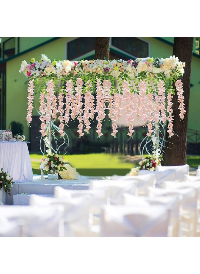 SATYAM KRAFT 6 Pcs (43.2 inch) Artificial Wisteria Vine Ratta Fake Wisteria Hanging Garland Silk Long Hanging Bush Flowers String for Home Decor,Christmas,Wedding, Marriage Decoration (Peach)