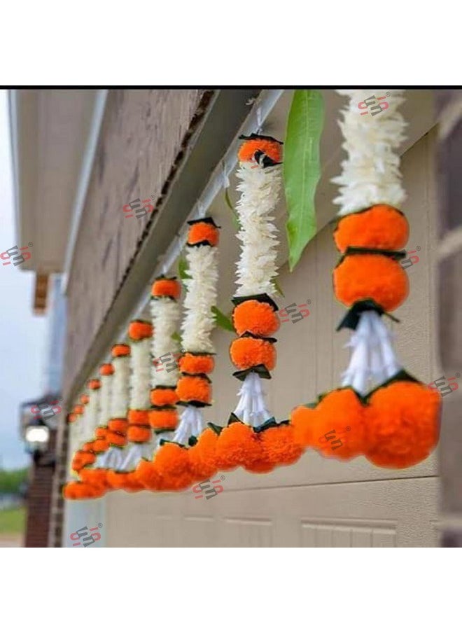 S2S Artificial White Gajra Jasmine Marigold Flower Strings Wedding Decorations,Event Decor. Perfect for Diwali,Ganpati & Pooja/Temple/Mandir Decoration (Pack of 5) (Height - 24 Inch)