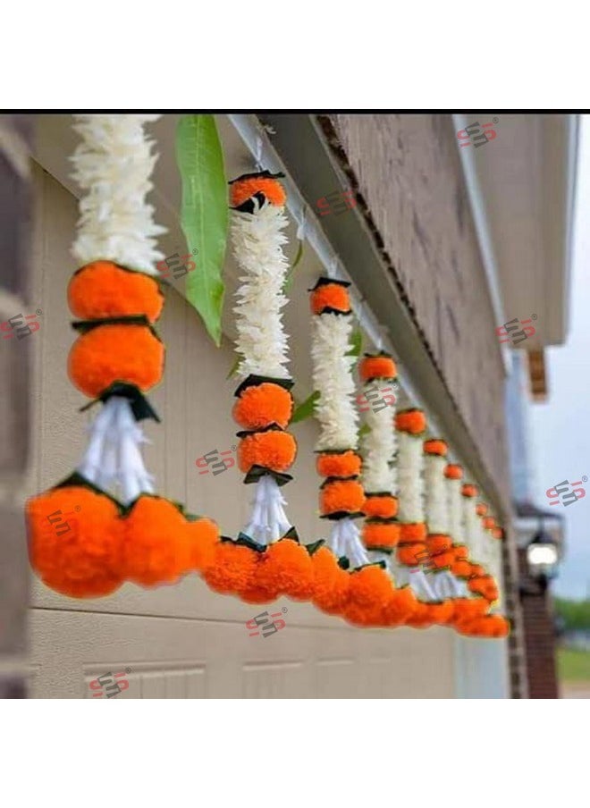 S2S Artificial White Gajra Jasmine Marigold Flower Strings Wedding Decorations,Event Decor. Perfect for Diwali,Ganpati & Pooja/Temple/Mandir Decoration (Pack of 5) (Height - 24 Inch)