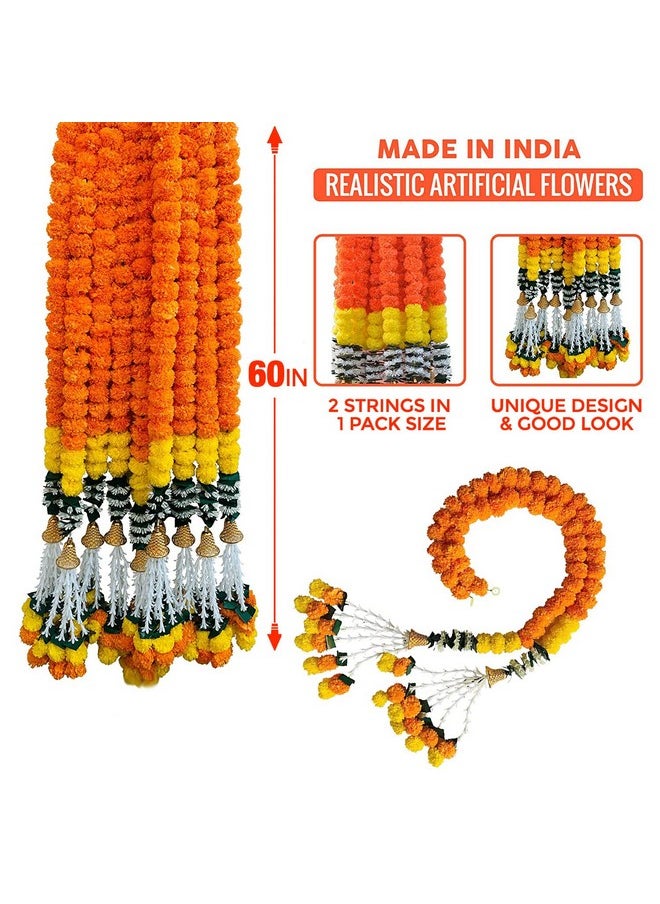S2S Marigold Garland for Decoration Artificial Marigold Flowers Decorations Indian Décor for Pooja, Wedding, Events, Diwali, Decor (Orange) (Pack of 2 PCS) (Height - 72 Inch)