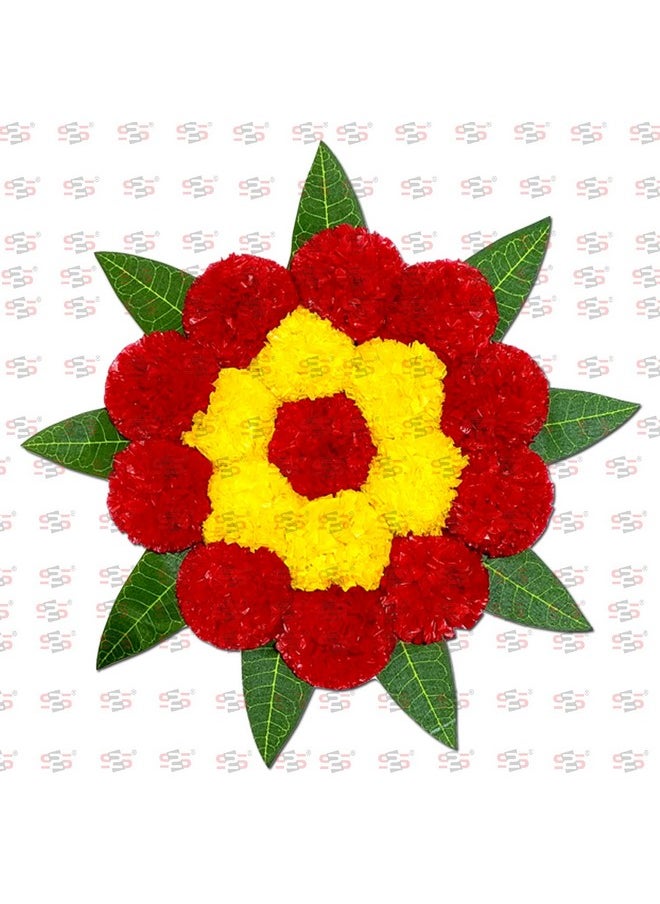 S2S Mango Leaves And Flowers Decoration At Home | Easy Simple Backdrop Red Yellow Flowers Pack Of 4 Pcs, 50 Cm