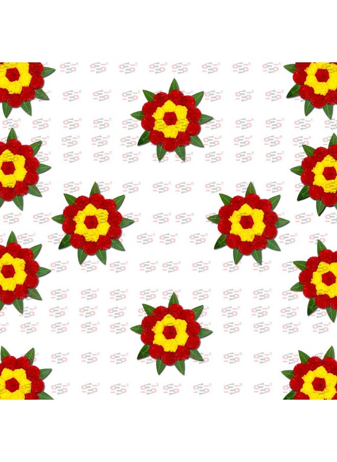 S2S Mango Leaves And Flowers Decoration At Home | Easy Simple Backdrop Red Yellow Flowers Pack Of 4 Pcs, 50 Cm