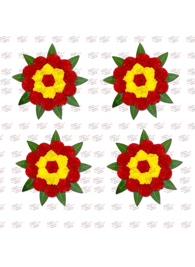 S2S Mango Leaves And Flowers Decoration At Home | Easy Simple Backdrop Red Yellow Flowers Pack Of 4 Pcs, 50 Cm