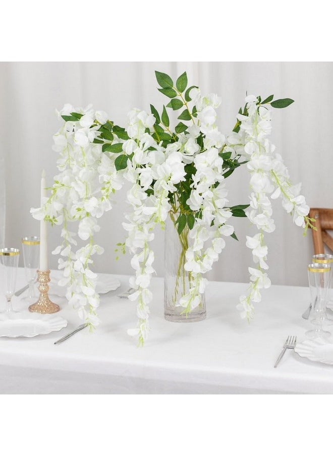 SWADESI STUFF 6 Pack (43.2 FT) Artificial Wisteria Vine Ratta Fake Wisteria Hanging Garland Silk Long Hanging Bush Flowers String Home Party Wedding Decor (White)