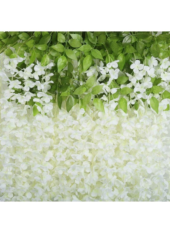 SWADESI STUFF 6 Pack (43.2 FT) Artificial Wisteria Vine Ratta Fake Wisteria Hanging Garland Silk Long Hanging Bush Flowers String Home Party Wedding Decor (White)