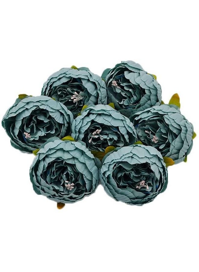 SATYAM KRAFT 6 Pcs Artificial Fake Fabric Rose Head Flowers for Home Decoration, Gift, Christmas,Valentine, Mandir Pooja Table, Cake Decor,Bouquet Making, Backdrop(Blue, 8 cm)