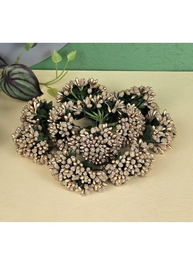 SATYAM KRAFT 12 Bunch Decorative Artificial Gold Pollen Flower Perfect for Tiara, Wedding Jewelry & DIY Making Flowers for Bouquet, Hamper, Trousseau Decoration Items(12 Bunch of 12 Pollen Each)