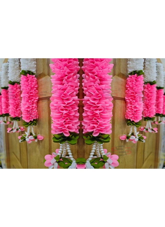 S2S Plastic Artificial White Gajra Jasmine Marigold Flower Strings Wedding Decorations,Event Decor. Perfect For Diwali,Ganpati&Pooja/Temple/Mandir Decoration Pack Of 5(White Pink Fabric Ladi)
