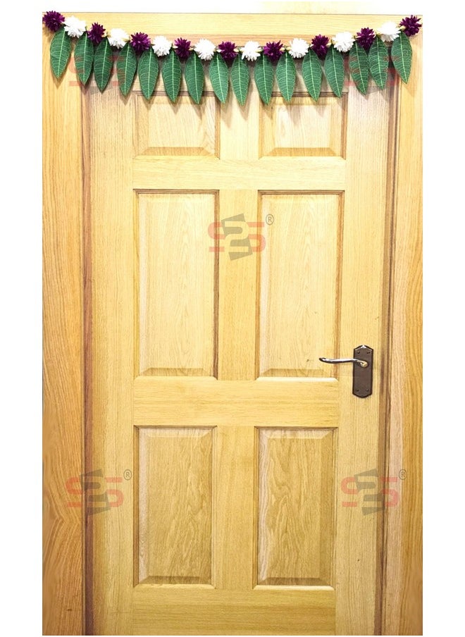 S2S Artificial Marigold & Mango Leaves Simple Door - Window toran/Door hangings/Festive Decorations | 1 Piece | (Purpal and White) (Length - 40 Inch)