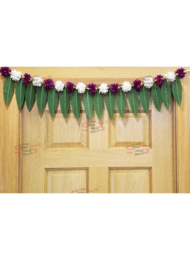S2S Artificial Marigold & Mango Leaves Simple Door - Window toran/Door hangings/Festive Decorations | 1 Piece | (Purpal and White) (Length - 40 Inch)