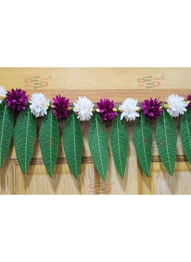 S2S Artificial Marigold & Mango Leaves Simple Door - Window toran/Door hangings/Festive Decorations | 1 Piece | (Purpal and White) (Length - 40 Inch)