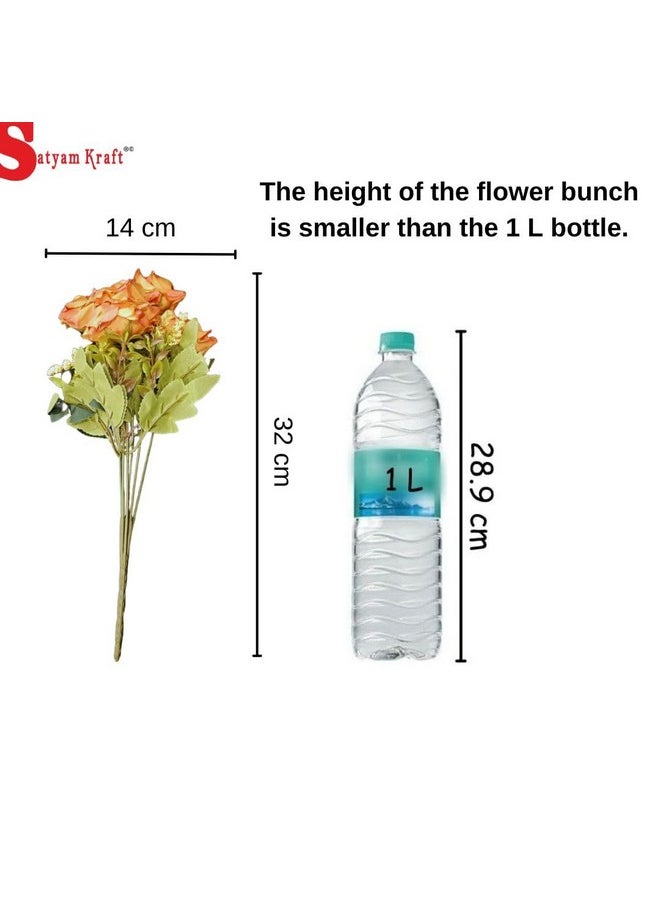 SATYAM KRAFT 1 Pc Artificial Rose Flower Bunch for Gifting, Home, Room, Office, Bedroom,Table, chriestmas, Valentine's Day Decoration (Without Vase Pot)- 7 Heads (Pack of 1, Pink)