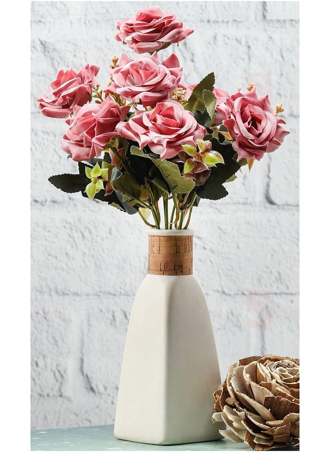 SATYAM KRAFT 1 Pc Artificial Rose Flower Bunch for Gifting, Home, Room, Office, Bedroom,Table, chriestmas, Valentine's Day Decoration (Without Vase Pot)- 7 Heads (Pack of 1, Pink)