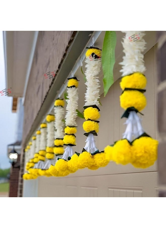 S2S Plastic Artificial White Gajra Jasmine Marigold Flower Strings Wedding Decorations,Event Decor. Perfect For Diwali,Ganpati&Pooja/Temple/Mandir Decoration(Pack Of 5)(Height-24 Inch)