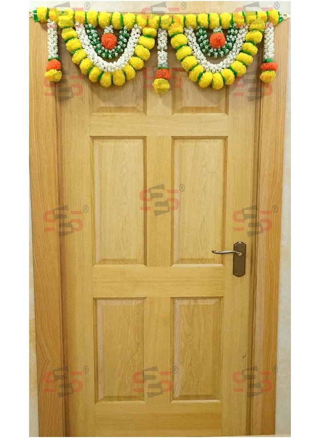 S2S Artificial Marigold & Mogra Flower Triple Layered Door Toran for Main Door, Hanging Toran for Festive Decorations, Doorway Leaves toran (Yellow & White) (Pack of 1) (Length - 40 Inch)