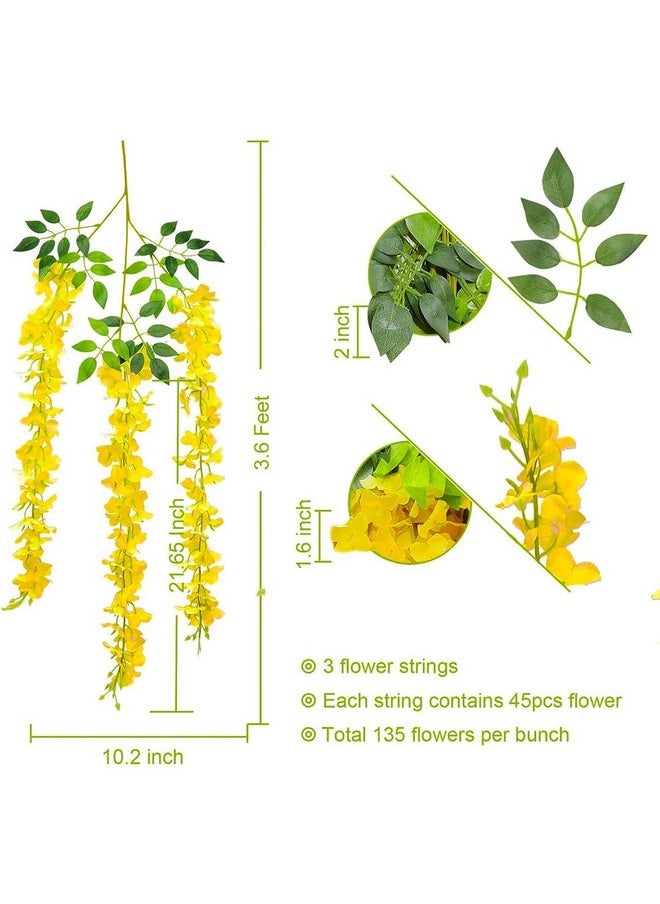 SWADESI STUFF 12 Pack (43.2 FT) Artificial Wisteria Vine Ratta Fake Wisteria Hanging Garland Silk Long Hanging Bush Flowers String Home Party Wedding Decor (White) (Yellow)