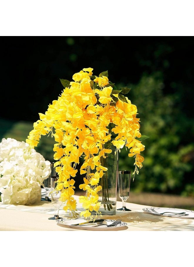 SWADESI STUFF 12 Pack (43.2 FT) Artificial Wisteria Vine Ratta Fake Wisteria Hanging Garland Silk Long Hanging Bush Flowers String Home Party Wedding Decor (White) (Yellow)