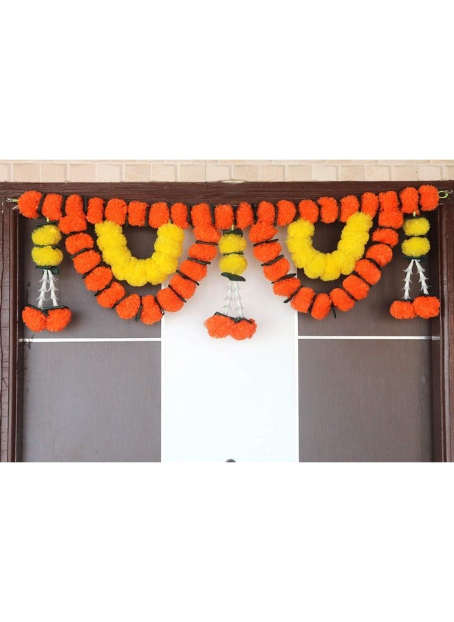 S2S® Reusable Artificial Flowers Hanging Garlands with Mango Leaf | Artificial Marigold Genda Flowers Toran (Orange & Yellow) (Length - 40 Inch)